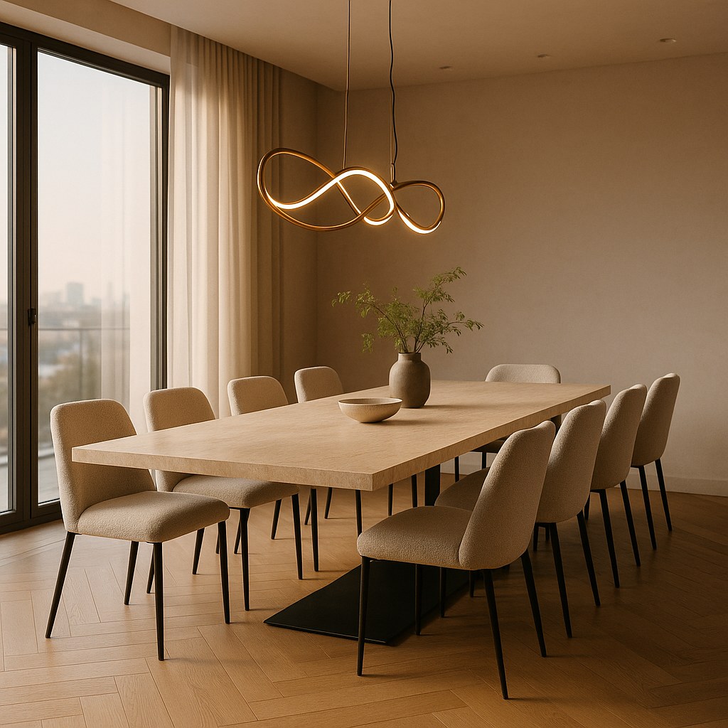 Luxusmöbel Linz: Esszimmer im Neubau mit Kronleuchter von Casa Padrino