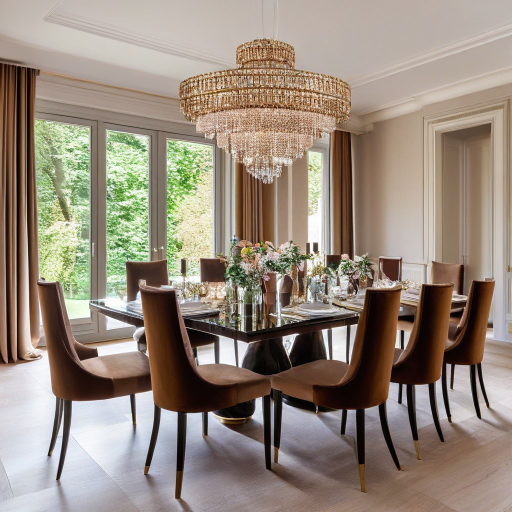 Luxusmöbel Meerbusch elegantes Esszimmer mit Kronleuchter von Casa Padrino