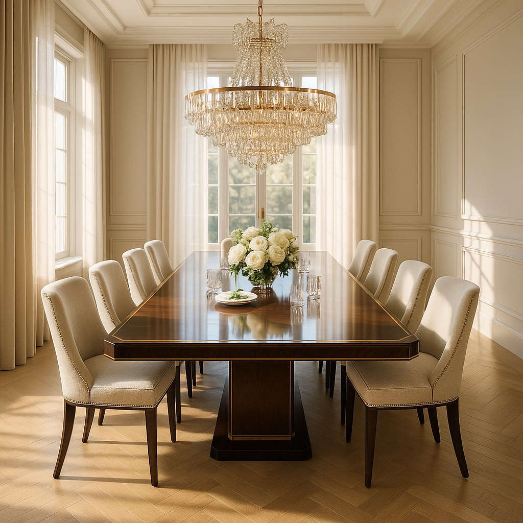 Luxusmöbel Moers: Elegantes Esszimmer mit Kronleuchter von Casa Padrino