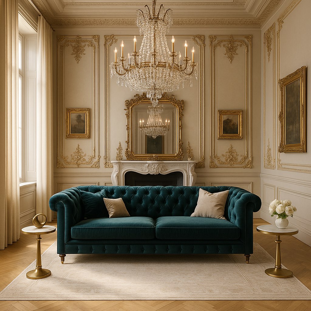 Luxusmöbel Moers: Luxuriöses Wohnzimmer mit Samt Sofa von Casa Padrino
