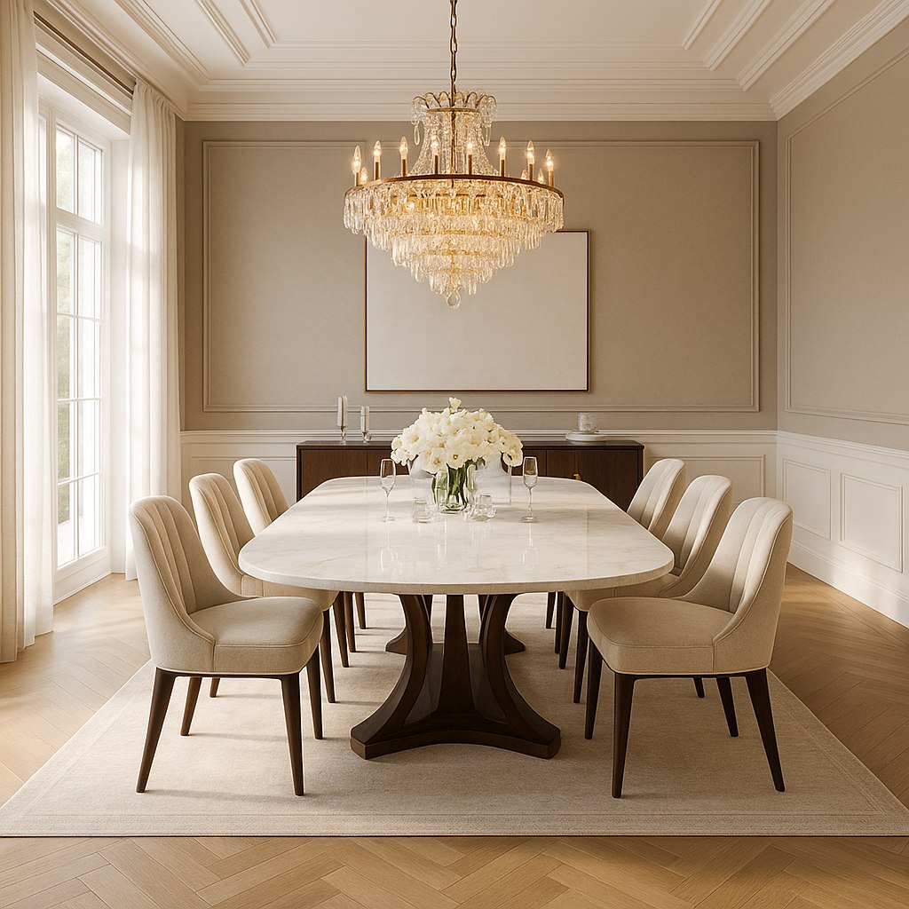 Luxusmöbel Mülheim an der Ruhr: Elegantes Esszimmer mit Kronleuchter von Casa Padrino