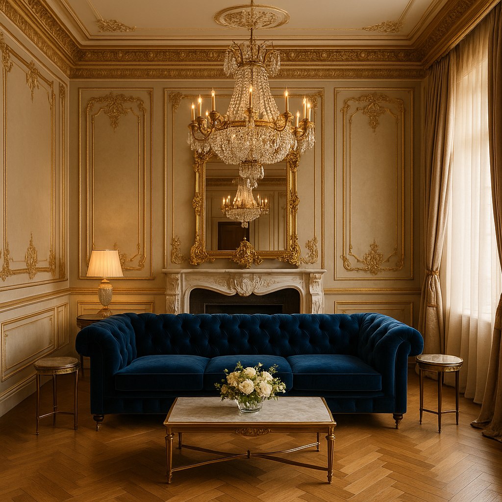 Luxusmöbel Mülheim an der Ruhr: Luxuriöses Wohnzimmer mit Samt Sofa von Casa Padrino