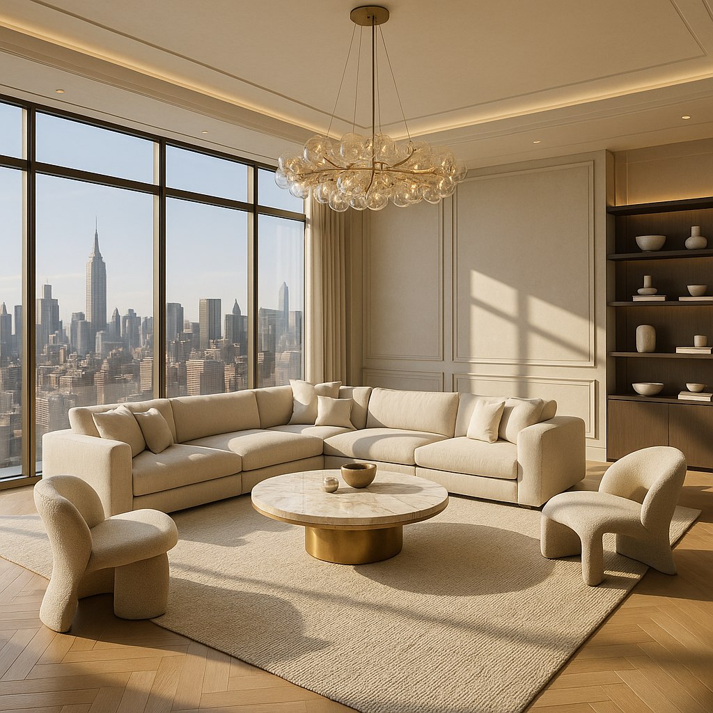 Luxusmöbel Mülheim an der Ruhr: Penthouse Wohnbereich mit Designer Möbeln von Casa Padrino