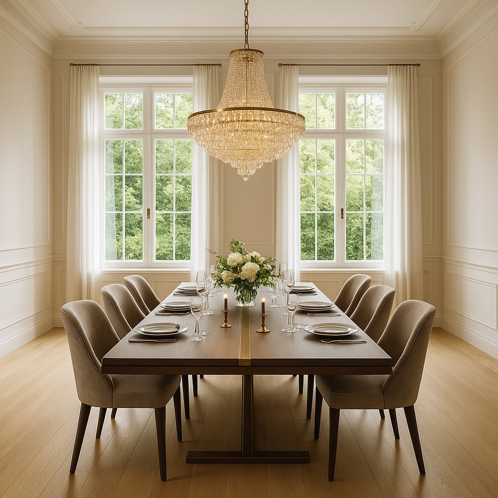 Luxusmöbel München elegantes Esszimmer mit Kronleuchter von Casa Padrino