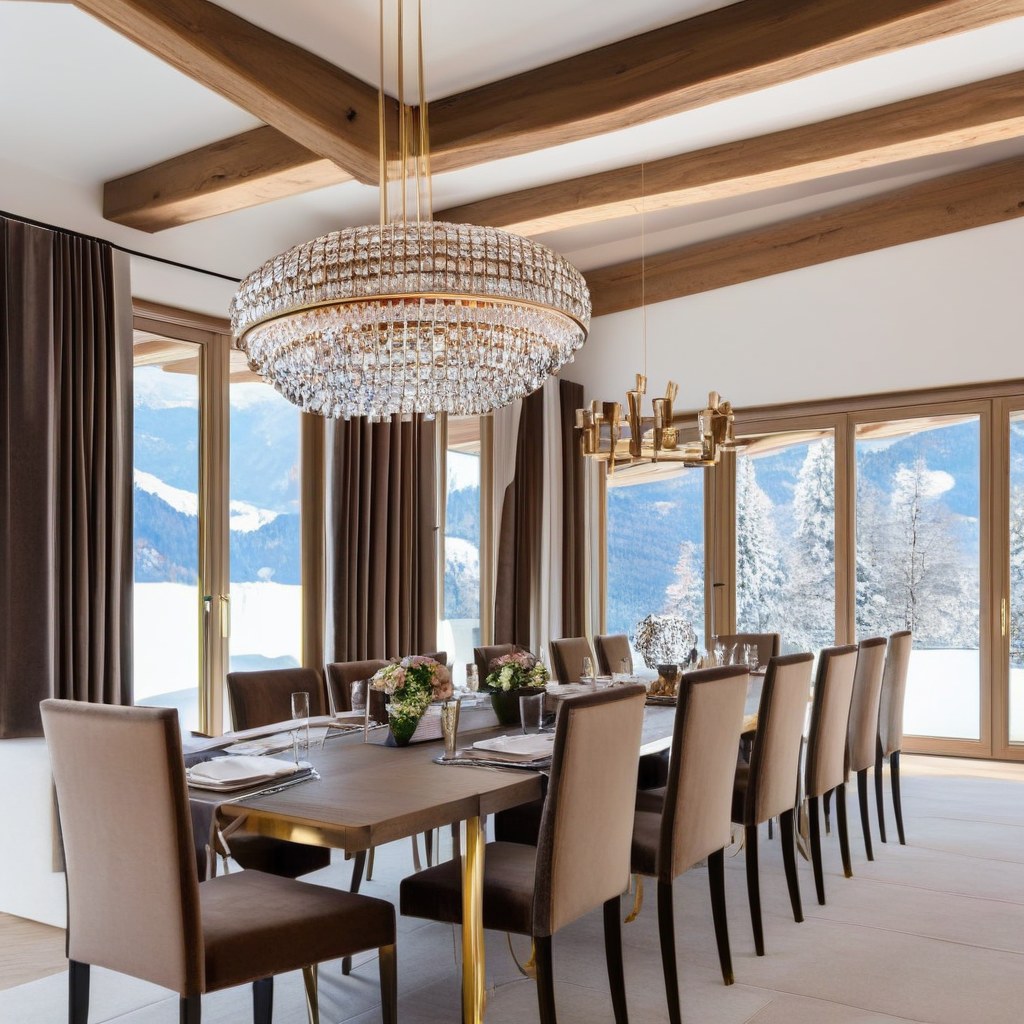 Luxusmöbel Oberstdorf elegantes Esszimmer mit Kronleuchter von Casa Padrino