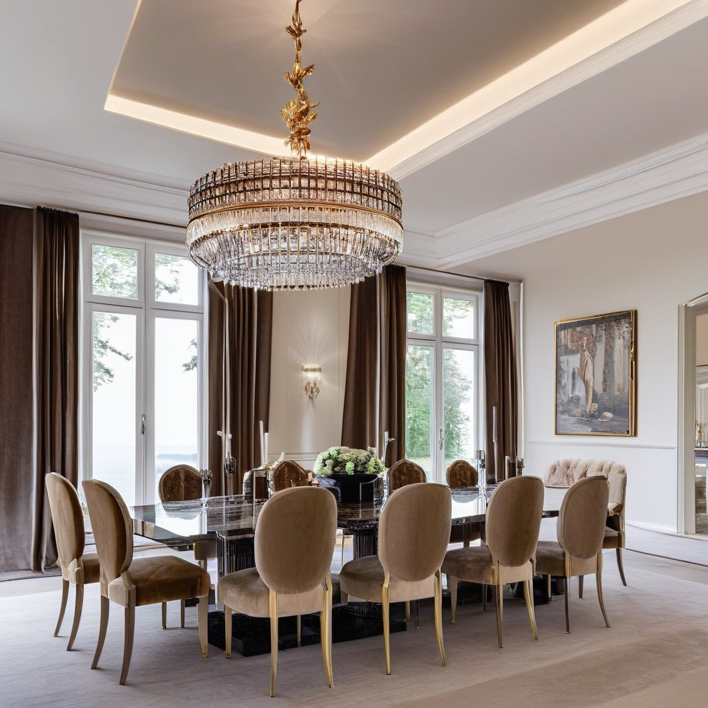 Luxusmöbel Potsdam elegantes Esszimmer mit Kronleuchter von Casa Padrino