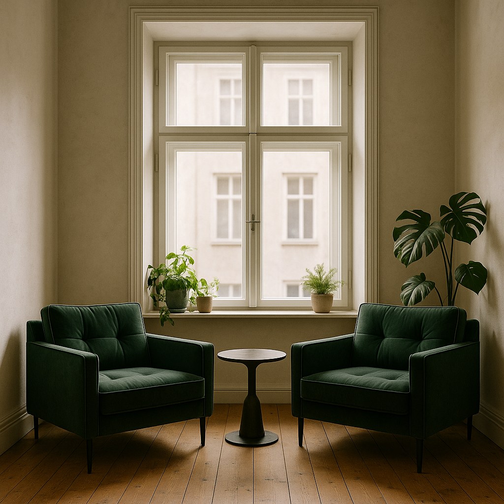 Luxusmöbel Prenzlauer Berg Samt Sessel vor Altbaufenster von Casa Padrino