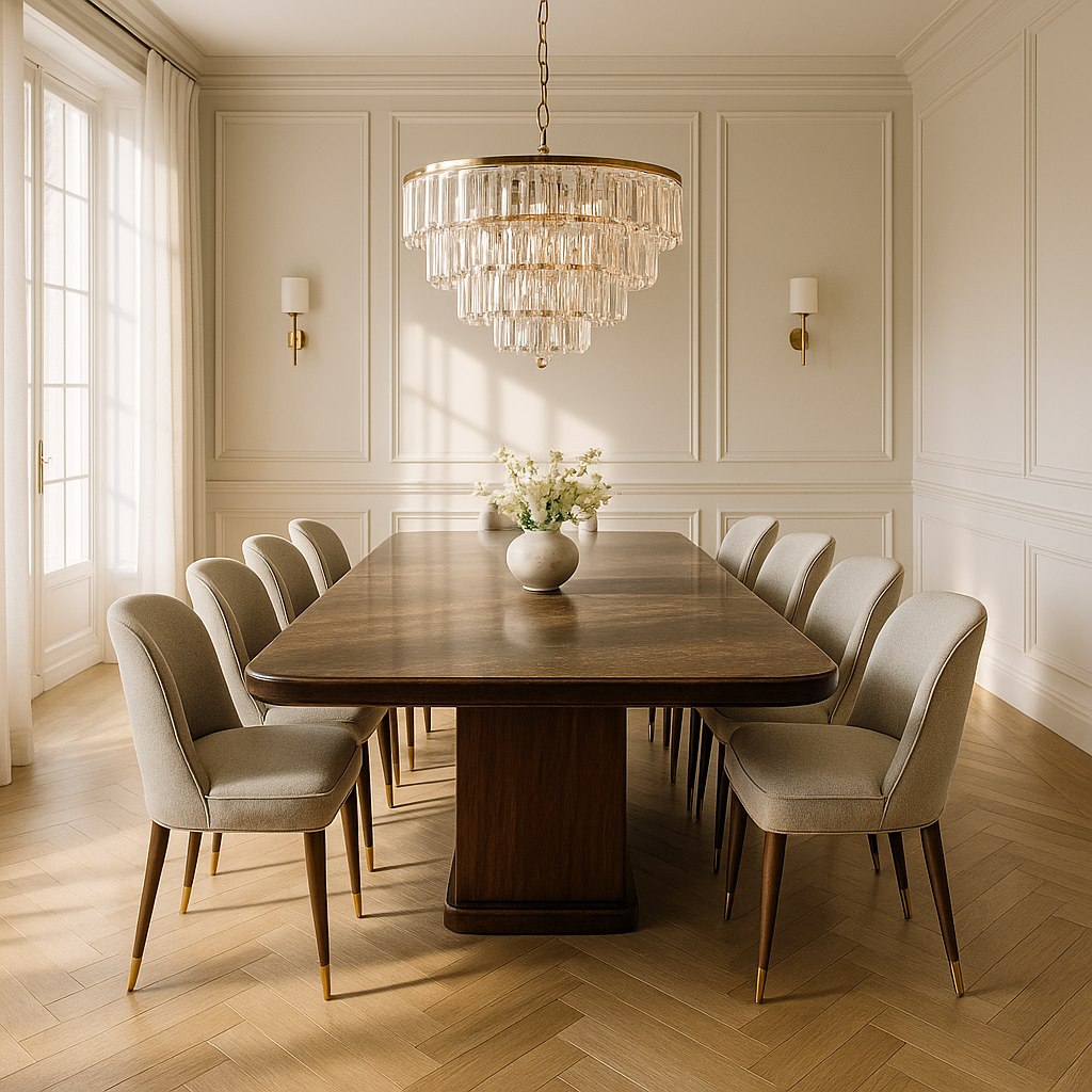 Luxusmöbel Solingen: Elegantes Esszimmer mit Kronleuchter von Casa Padrino