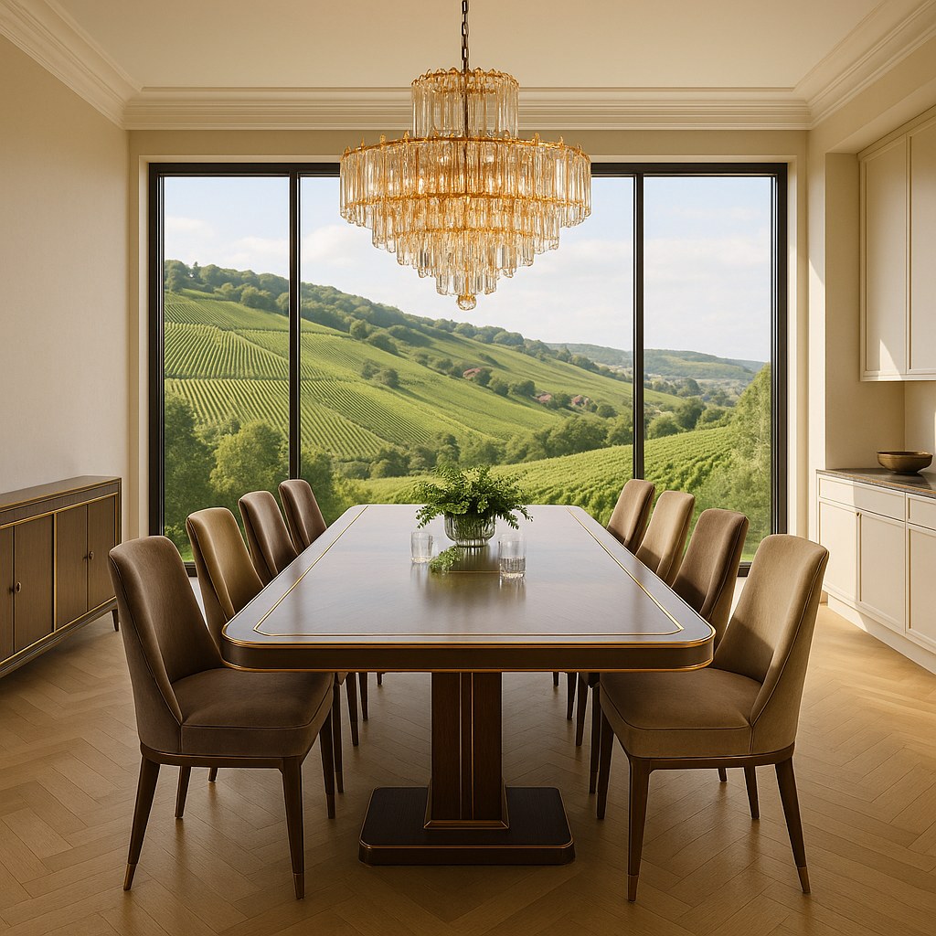Luxusmöbel Stuttgart: Elegantes Esszimmer mit Kronleuchter von Casa Padrino