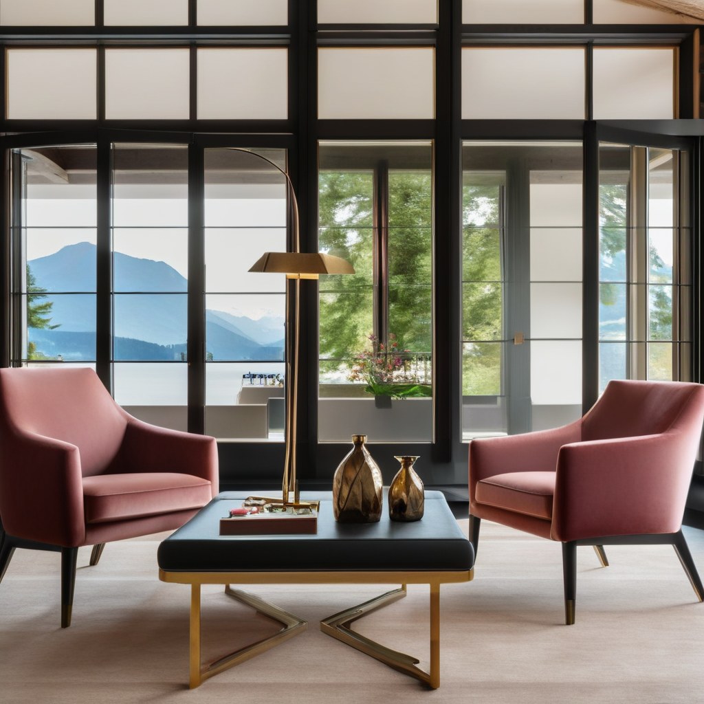 Luxusmöbel Tegernsee Hotel Lounge mit Designer Sesseln von Casa Padrino