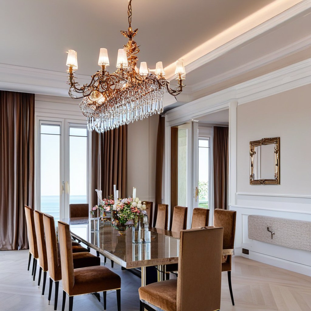 Luxusmöbel Usedom elegantes Esszimmer mit Kronleuchter von Casa Padrino