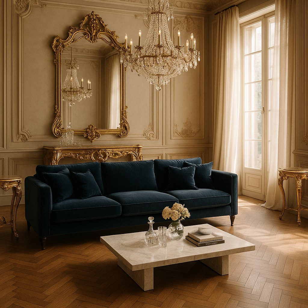 Luxusmöbel Velbert: Luxuriöses Wohnzimmer mit Samt Sofa von Casa Padrino