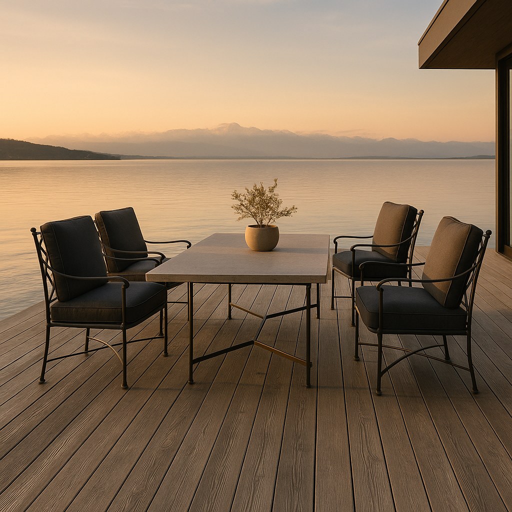 Luxusmöbel Vorarlberg: Terrasse am Bodensee mit Gartenmöbeln von Casa Padrino