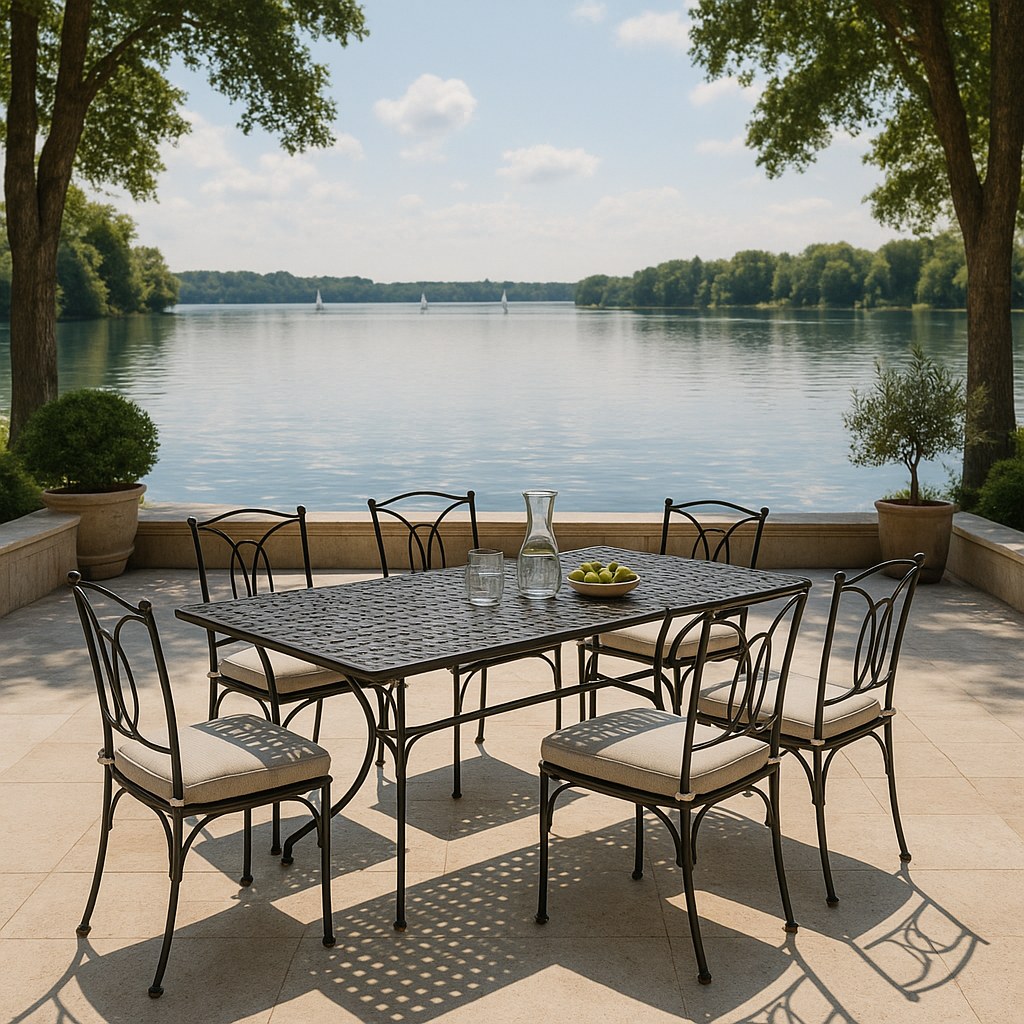 Luxusmöbel Wannsee Terrasse mit Gartenmöbeln am See von Casa Padrino