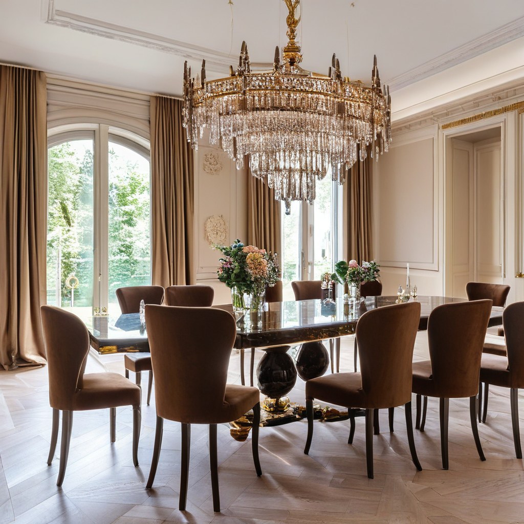 Luxusmöbel Wiesbaden elegantes Esszimmer mit Kronleuchter von Casa Padrino