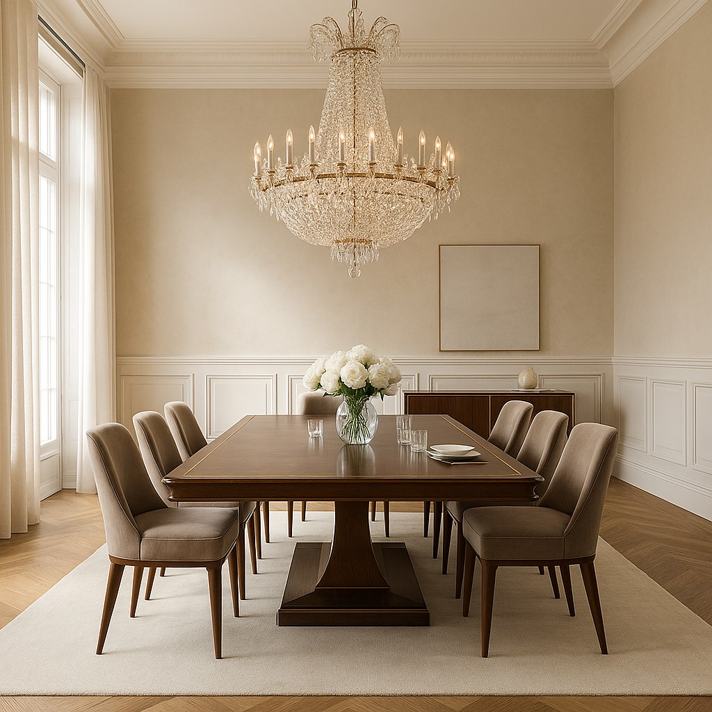 Luxusmöbel Wuppertal: Elegantes Esszimmer mit Kronleuchter von Casa Padrino