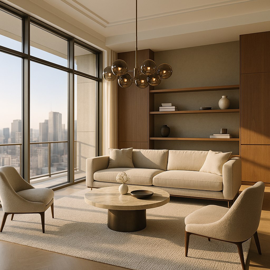 Luxusmöbel Wuppertal: Penthouse Wohnbereich mit Designer Möbeln von Casa Padrino