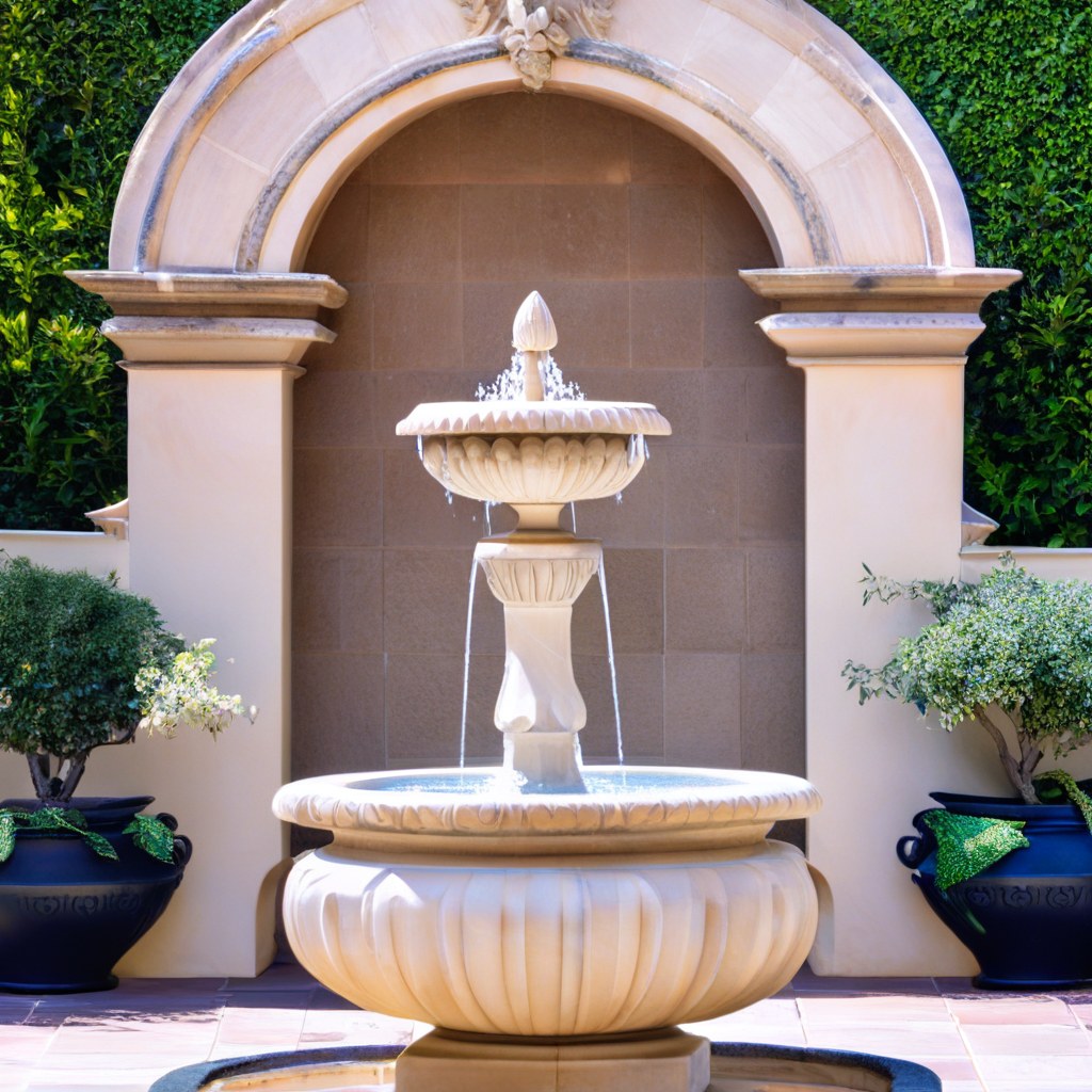 Mediterraner Wandbrunnen aus Keramik an der Wand einer Luxusvilla von Casa Padrino