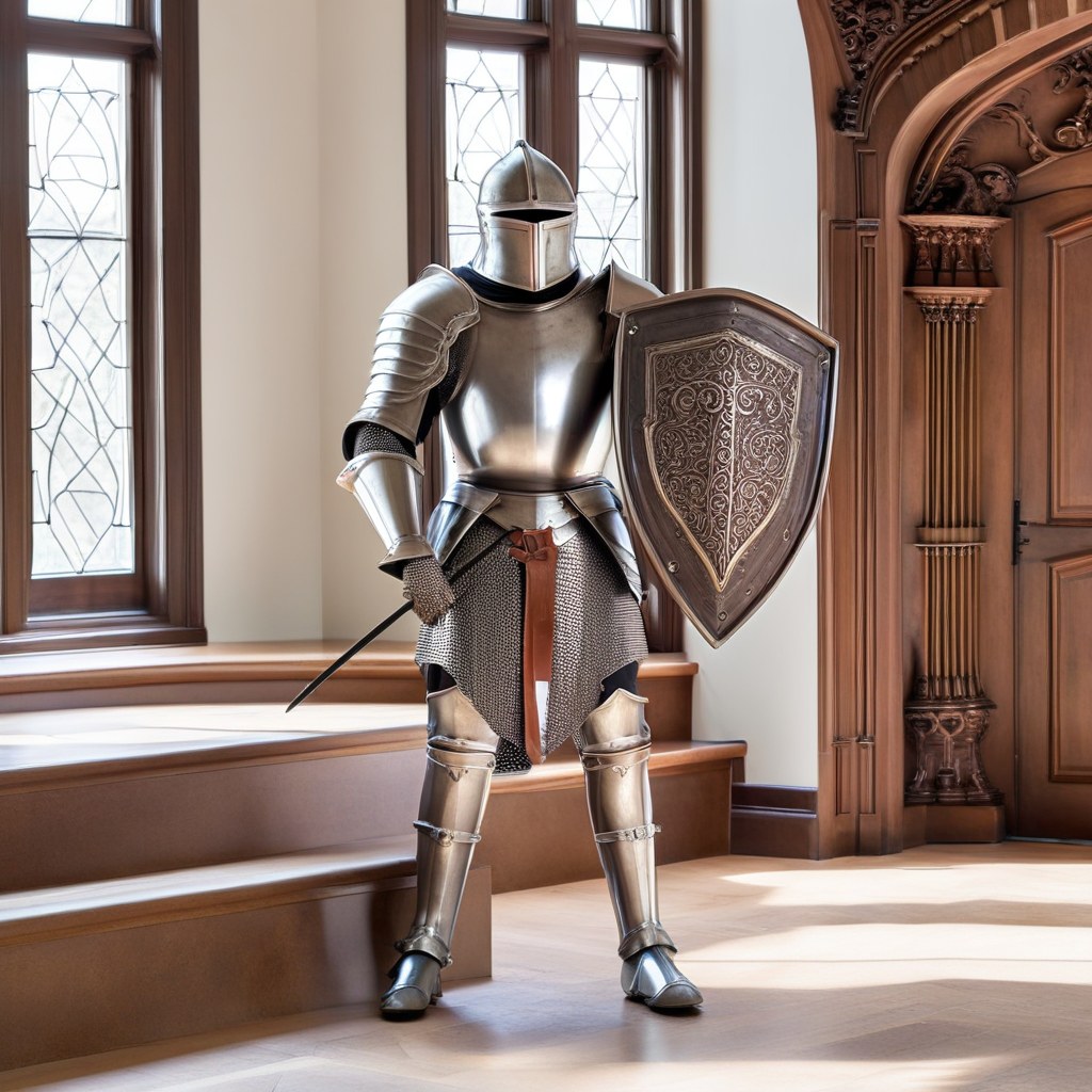 Mittelalter Ritterrüstung mit Schild und Lanze in Antik Silber von Casa Padrino