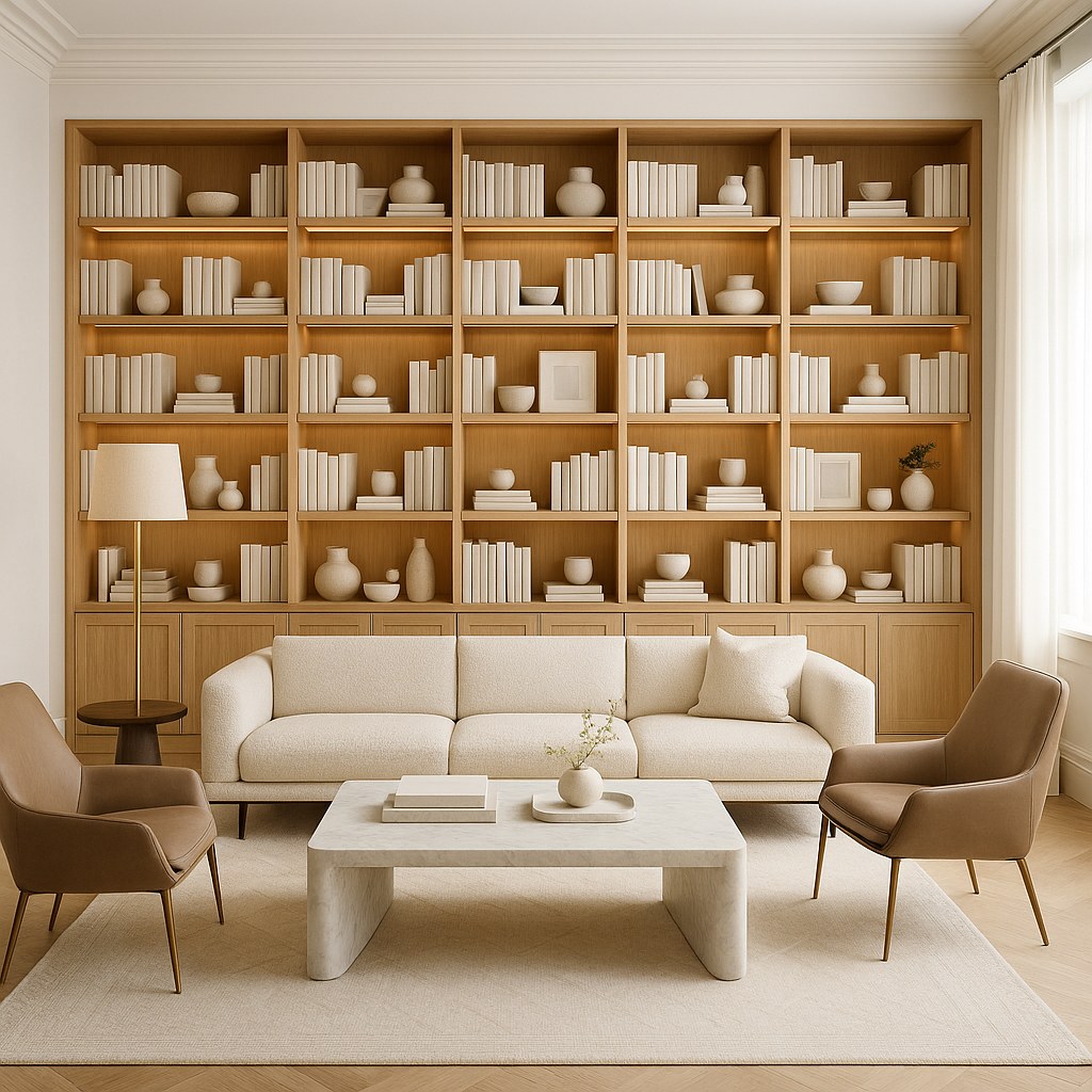 Raumhohes maßgefertigtes Bücherregal im Wohnzimmer von Casa Padrino
