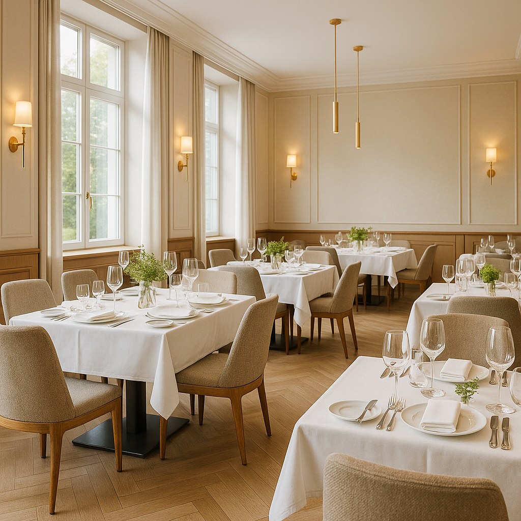 Exklusiver Restaurant-Gastraum mit edlen Tischen und Stühlen von Casa Padrino