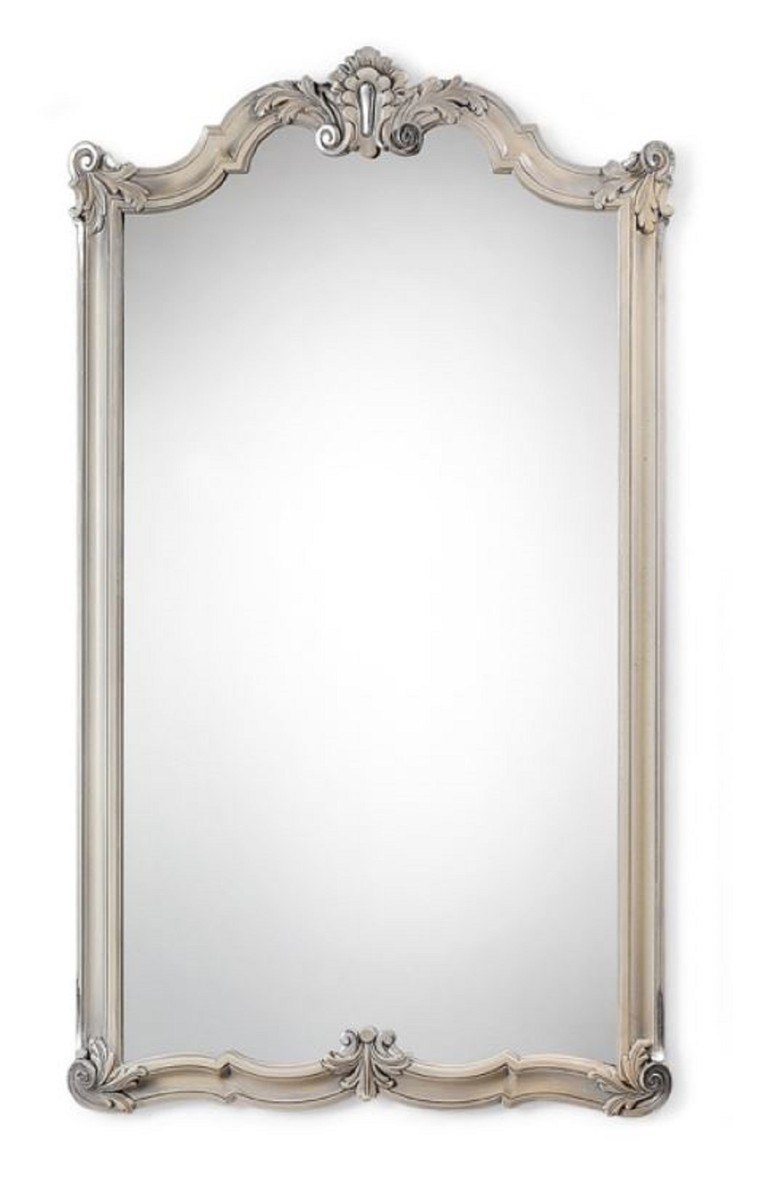 Barockstil Wandspiegel aus Massivholz in patiniertem Beige und Silber mit geschnitztem Rahmen im Geist des Rokoko, Casa Padrino