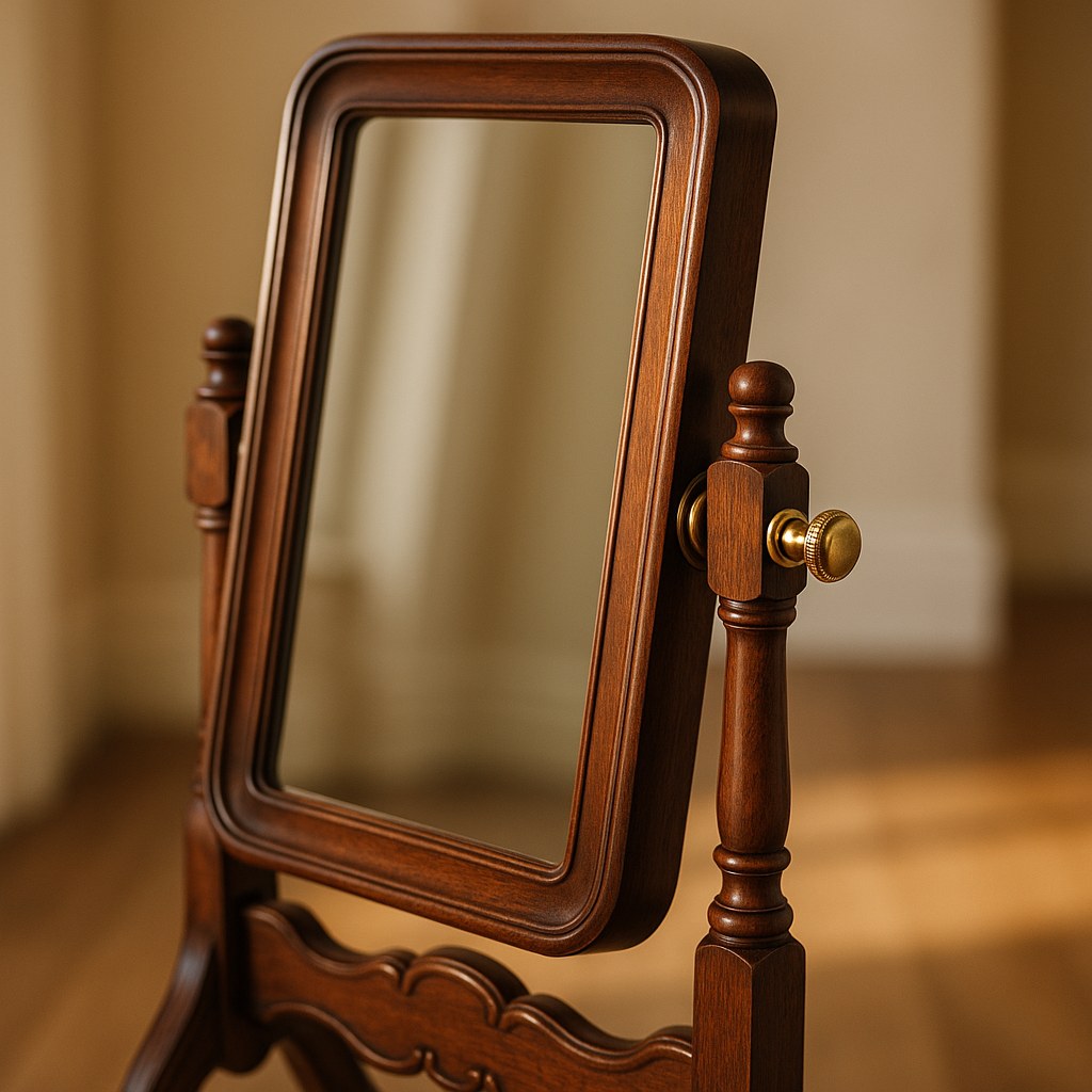 Detail der Fluegelschrauben eines kippbaren Standspiegels von Casa Padrino