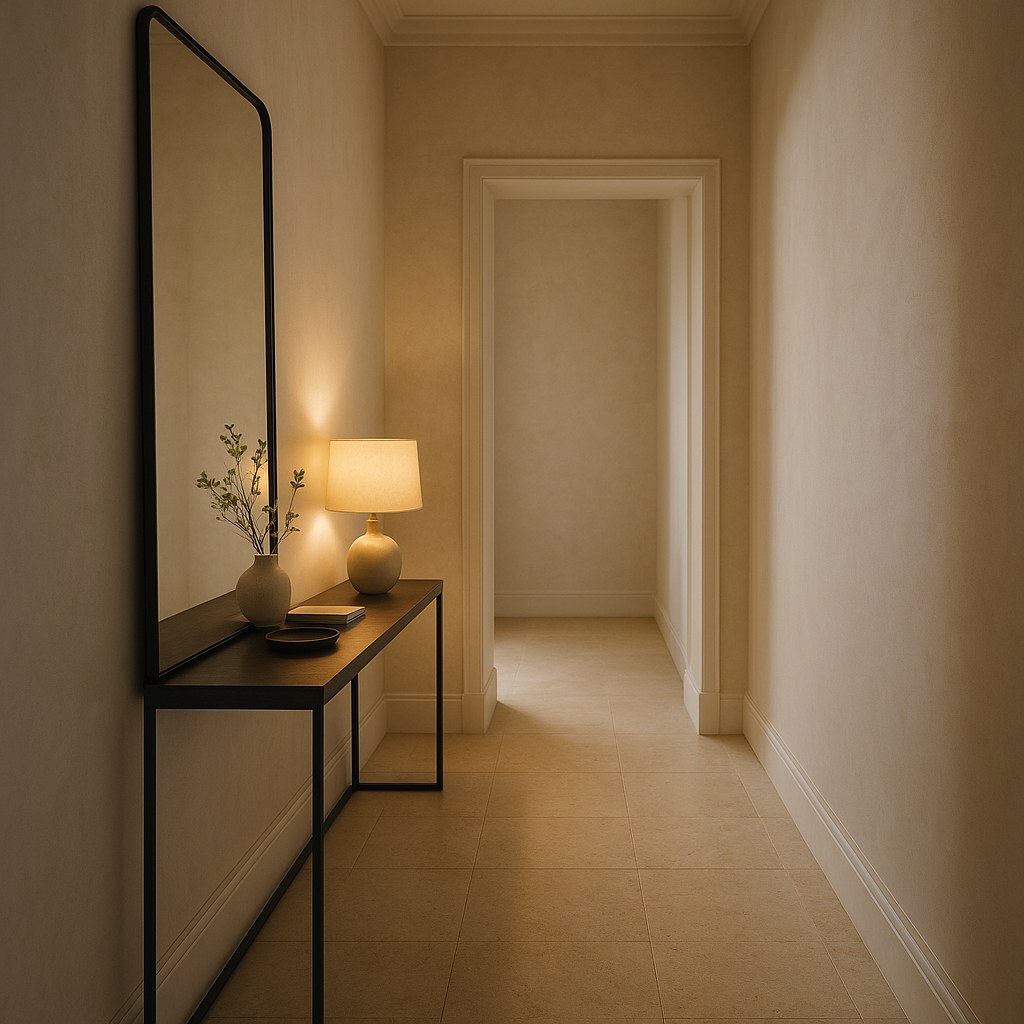 Standspiegel im schmalen Flur einer eleganten Wohnung von Casa Padrino