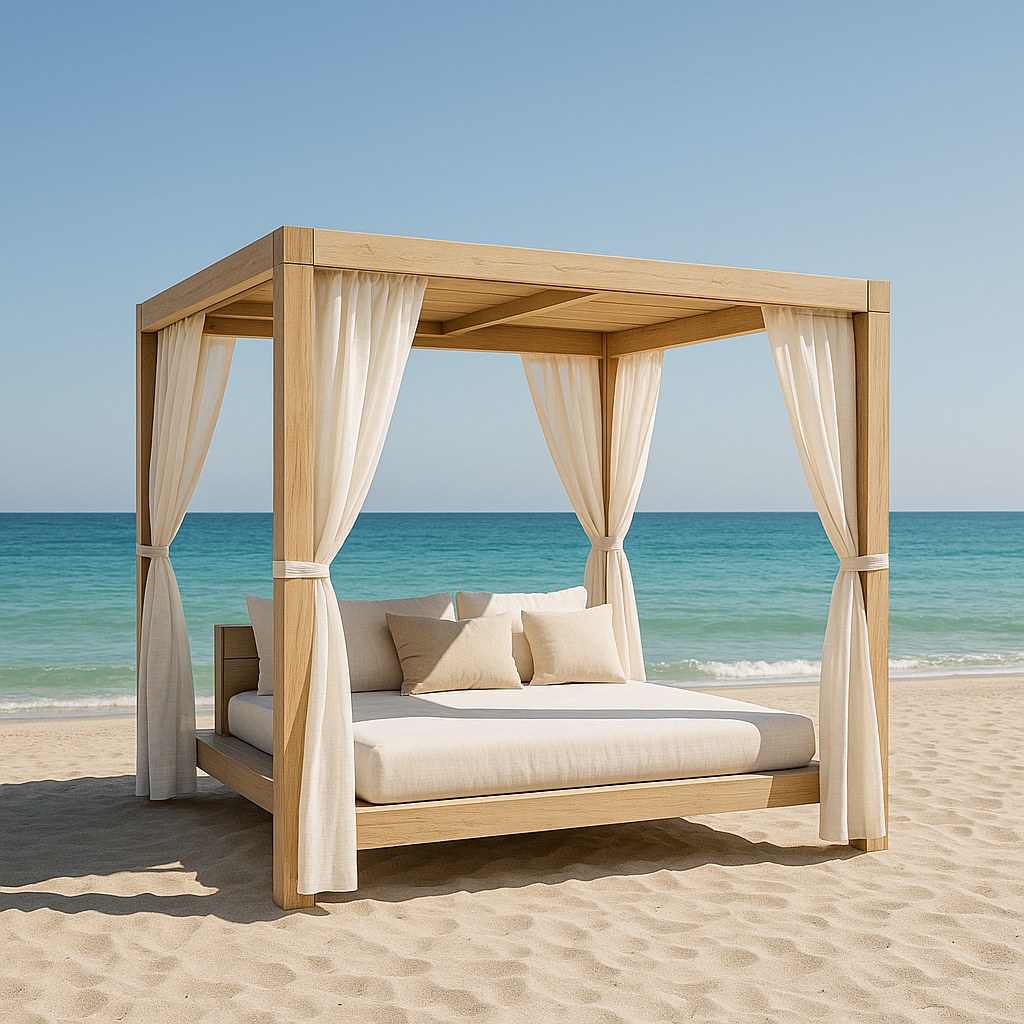Strandpavillon und Cabana am Strand mit weißen Vorhängen von Casa Padrino
