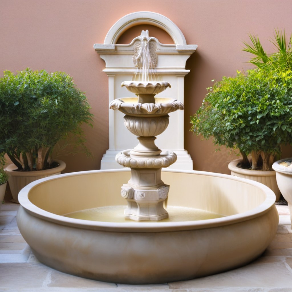 Wandbrunnen aus Stein an der Terrasse einer Luxusvilla von Casa Padrino