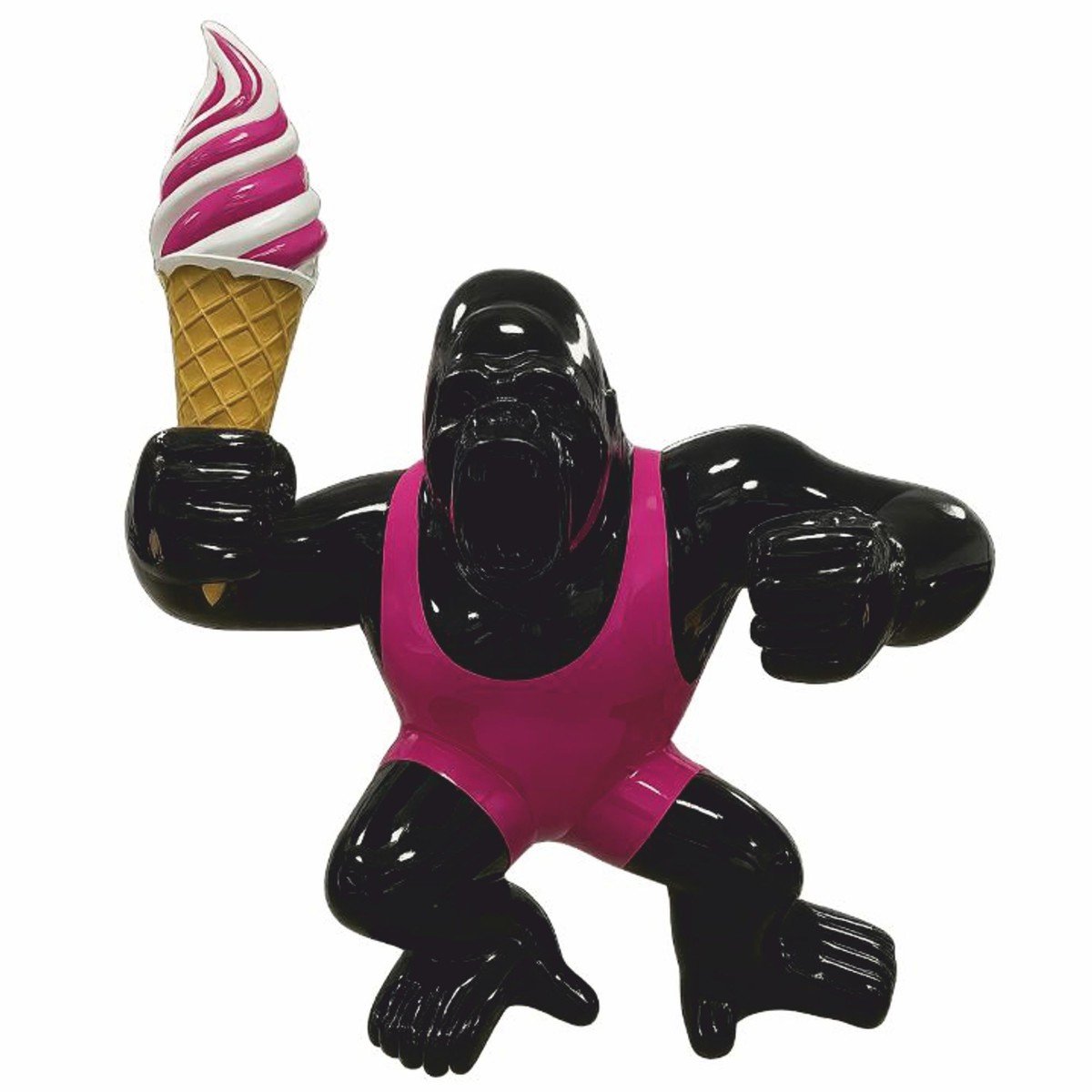 Werbefiguren XXL: Gorilla mit Eis in Schwarz und Pink, 220 cm, von Casa Padrino