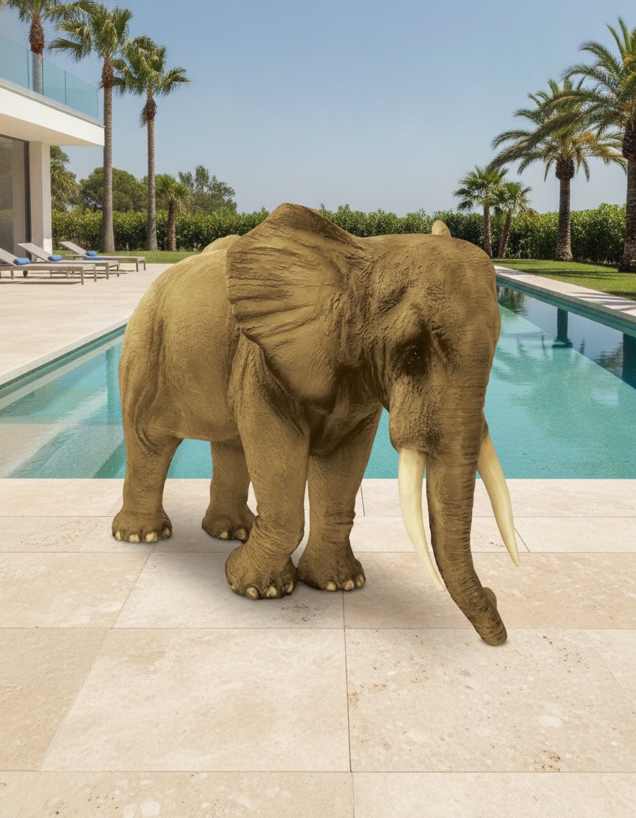 XXL Skulptur eines Elefanten am Pool einer Luxusvilla von Casa Padrino