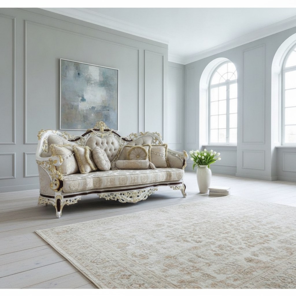 Rokoko sofa med bølgende ryg i en lys salon på en dansk herregård fra Casa Padrino