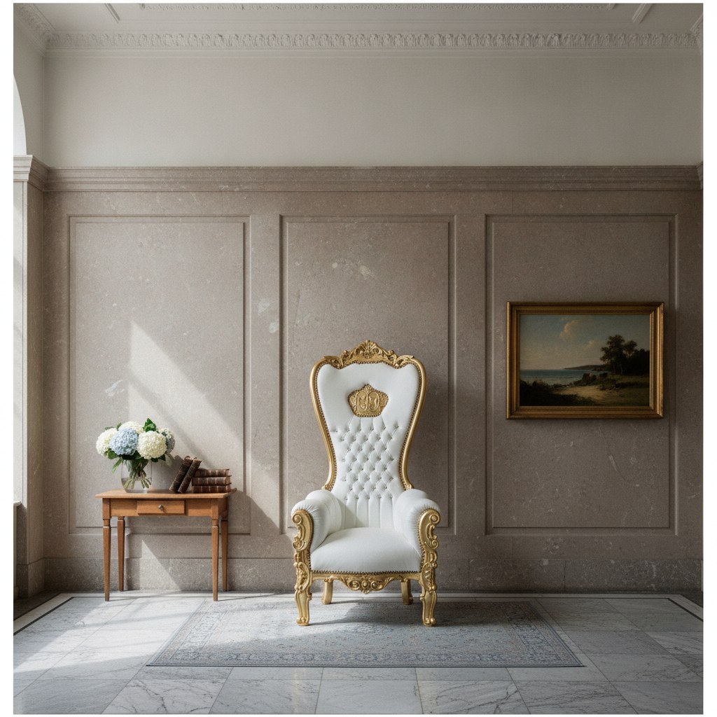 Tronstol i sort og guld med høj ryg i lobbyen på et klassisk hotel i København fra Casa Padrino