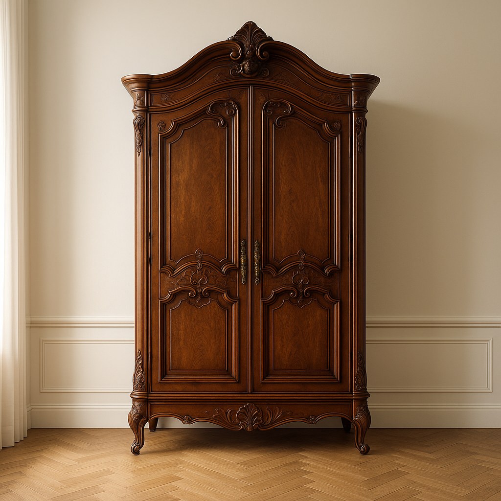 Armoires carved baroque wardrobe standing in a bedroom by Casa Padrino