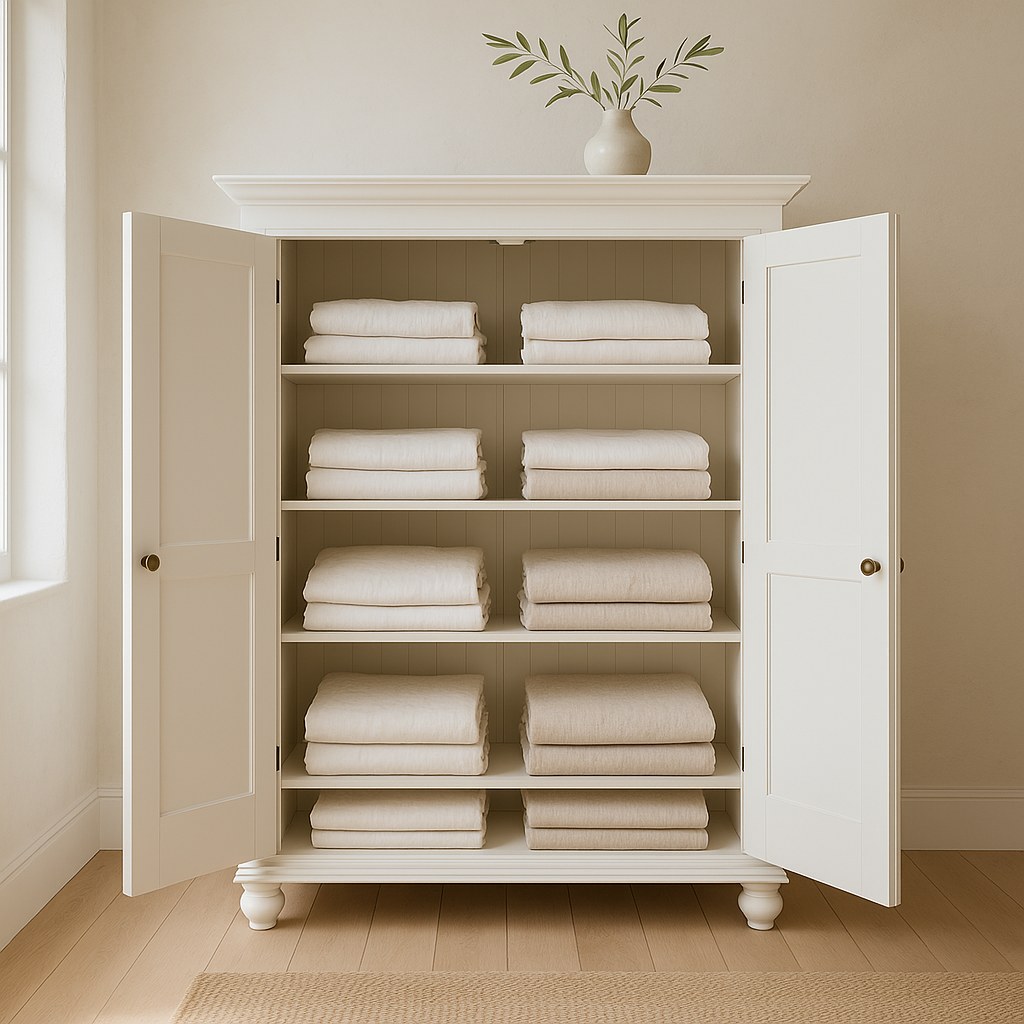 Armoires white country style wardrobe with linen in a bedroom by Casa Padrino