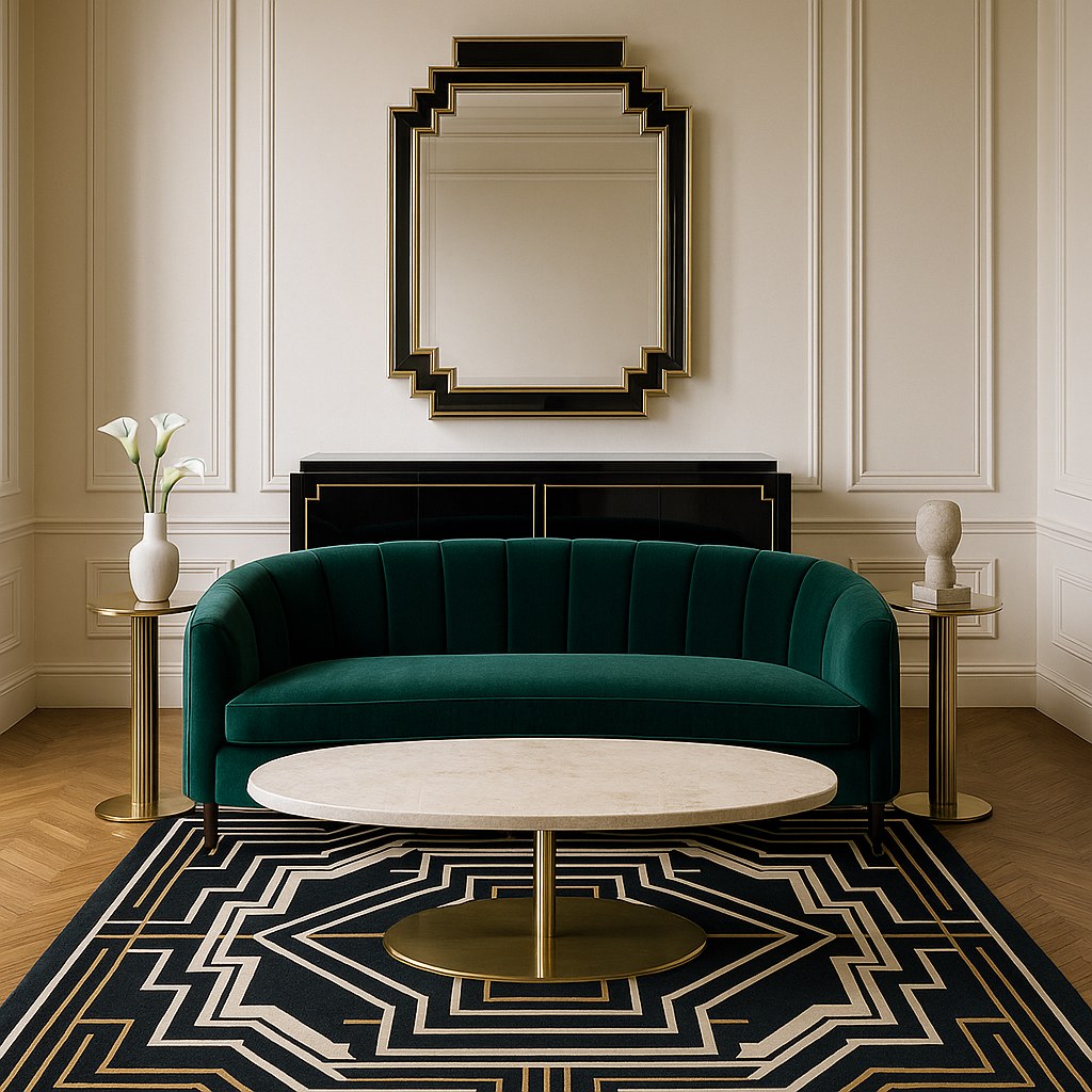 Art deco furniture living room with geometric forms and brass details by Casa Padrino