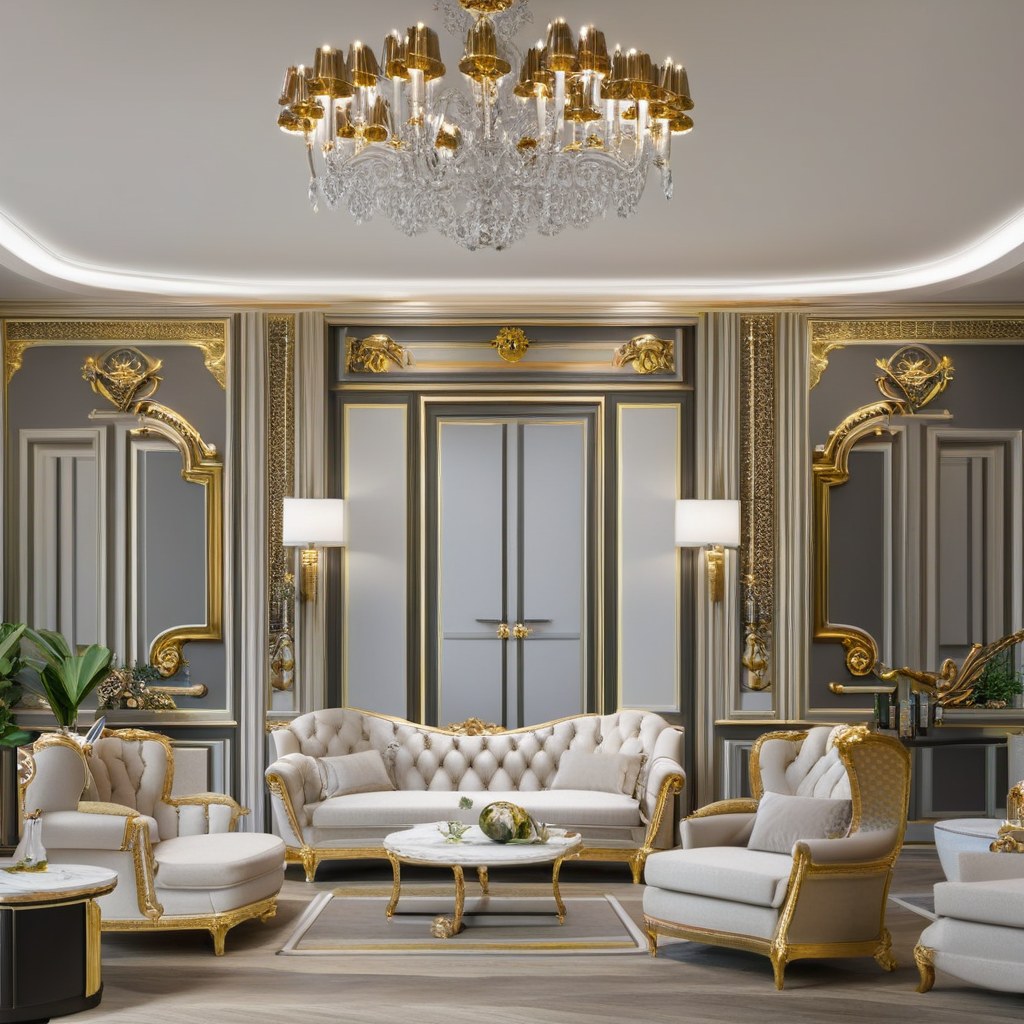 Baroque furniture styled lounge with Chesterfield seating in a luxury hotel by Casa Padrino