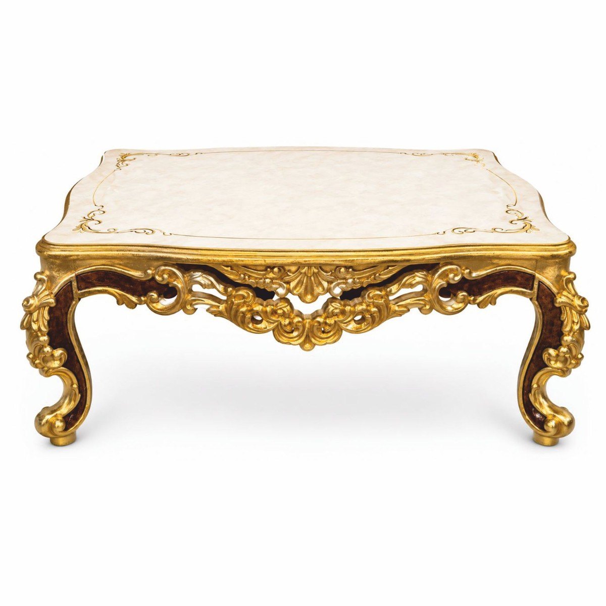 Baroque gold coffee table in white, gold and brown, 128 cm long, an ornate living room table by Casa Padrino