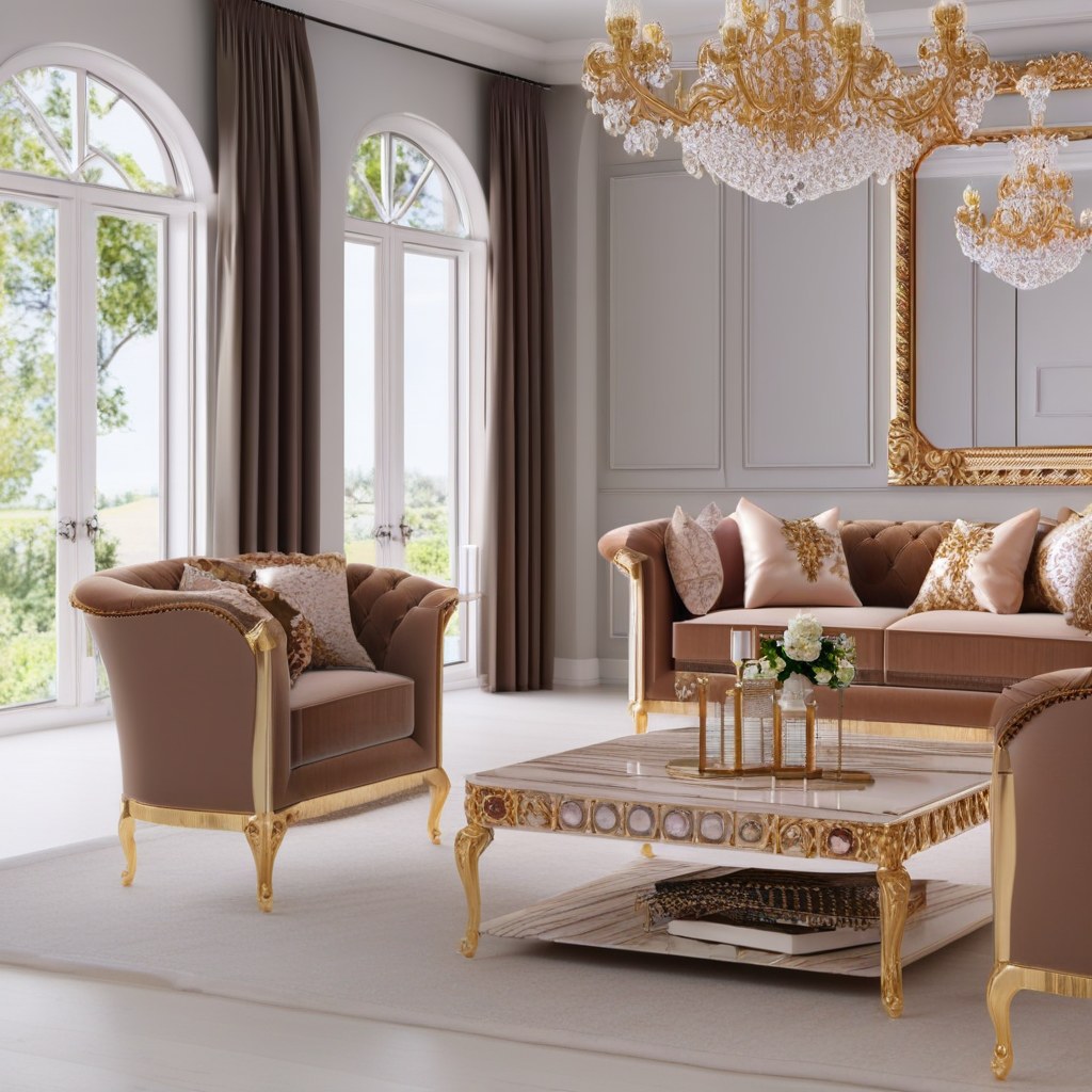 Overview of the baroque topic worlds with opulent furniture and decoration in wholesale