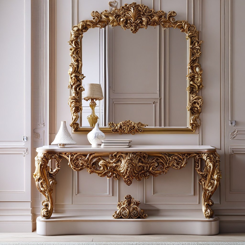 Baroque mirror above a commode as a matching ensemble by Casa Padrino
