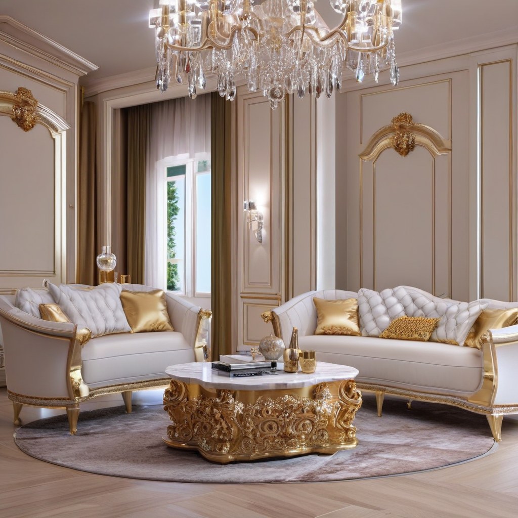 Bespoke baroque furniture in a villa living room by Casa Padrino