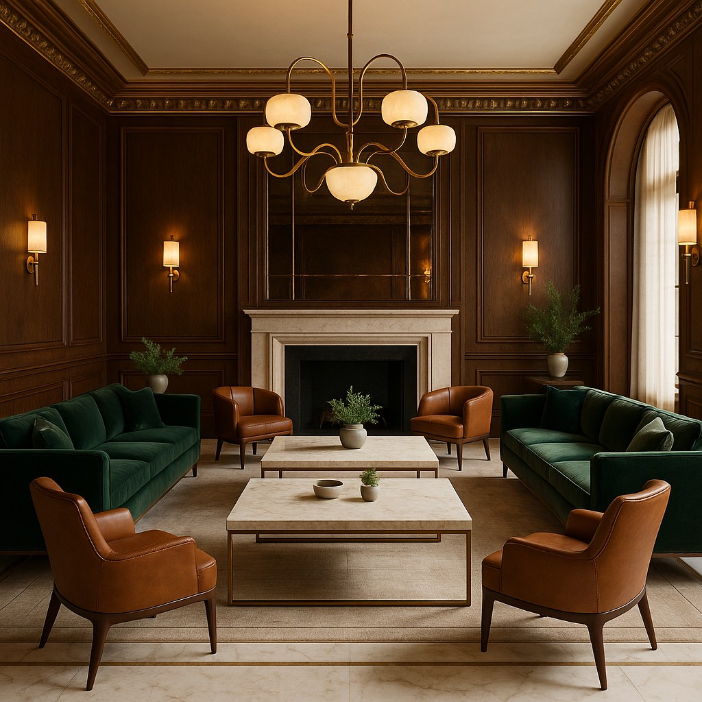 Bespoke hotel lighting in an elegant boutique hotel lounge by Casa Padrino