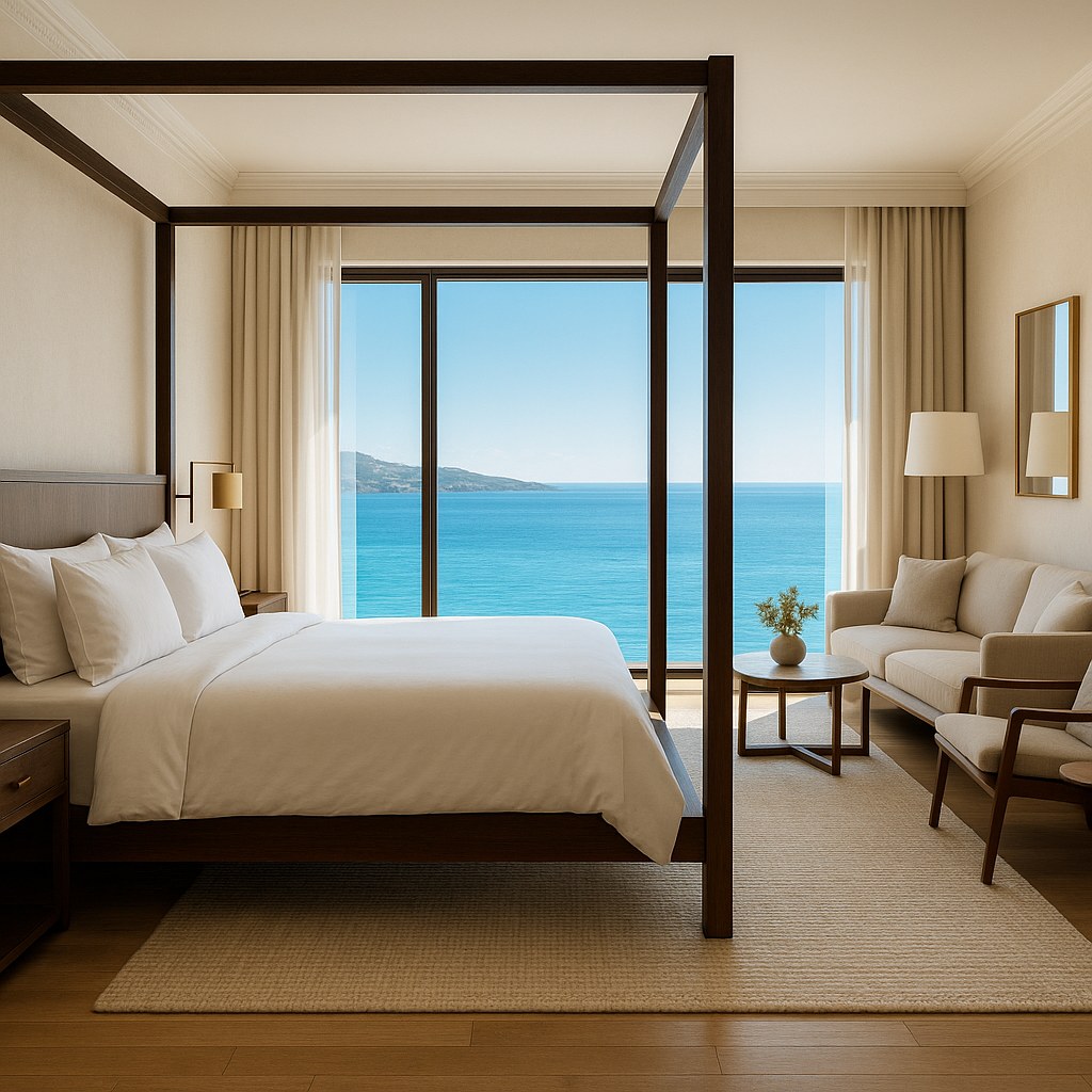 Canopy beds four poster bed in a hotel suite with a sea view by Casa Padrino