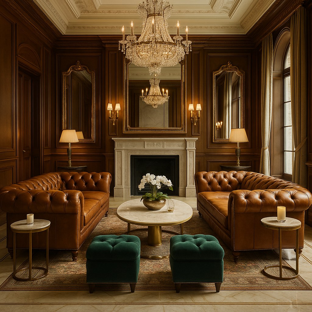 Chesterfield hotel lobby furniture in a lounge area by Casa Padrino