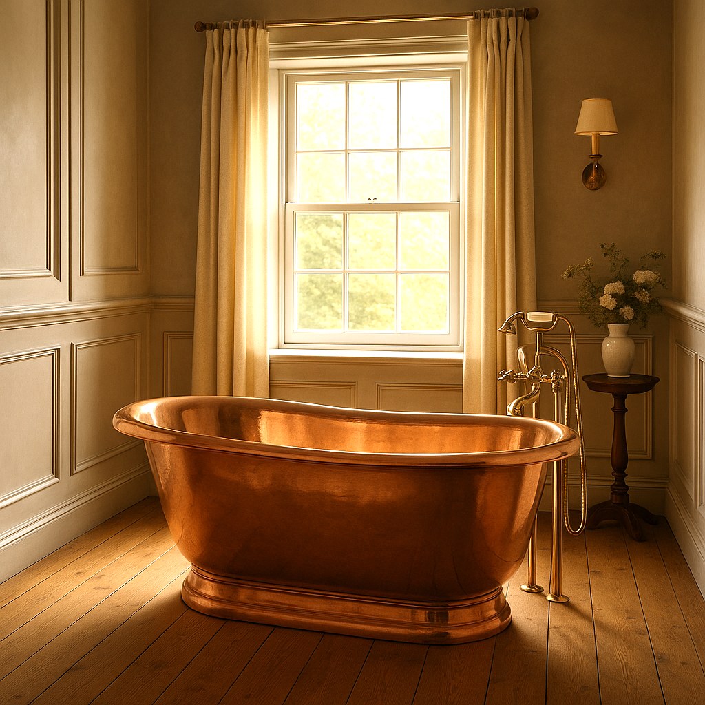 Clawfoot bathtubs copper bathtub in a period room with panelled walls by Casa Padrino