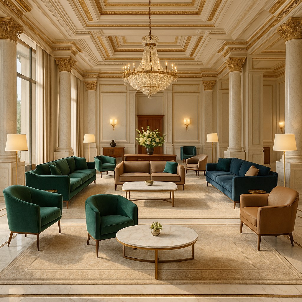 Contract furniture supplier seating arrangement in a hotel lobby by Casa Padrino