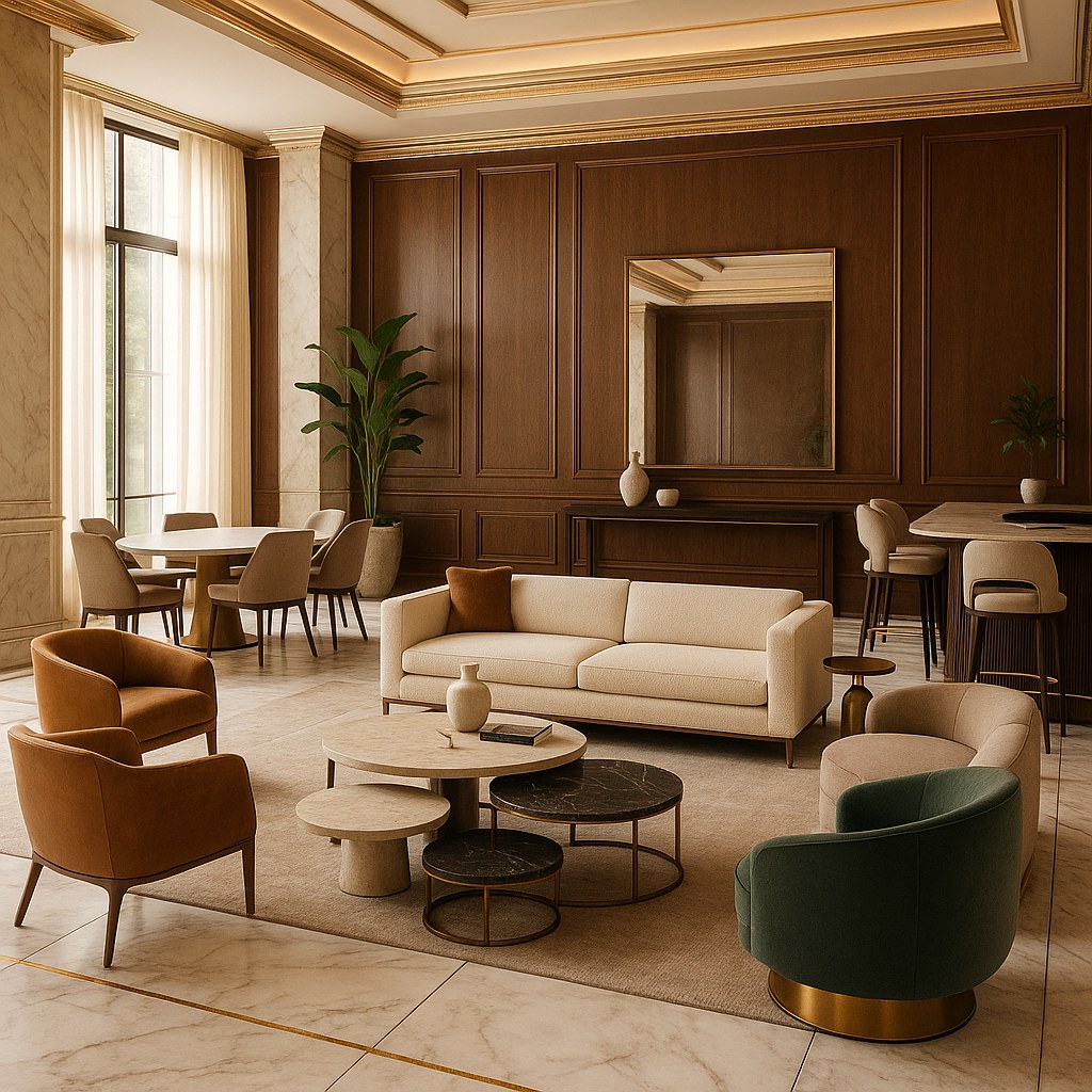 Contract furniture supplier collection of furniture pieces for a hospitality project by Casa Padrino