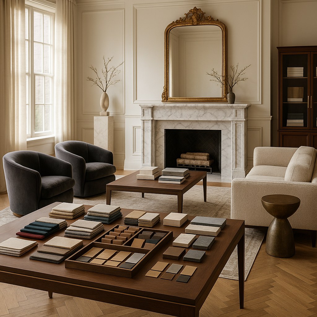 Custom furniture for interior designers with fabric and finish samples by Casa Padrino