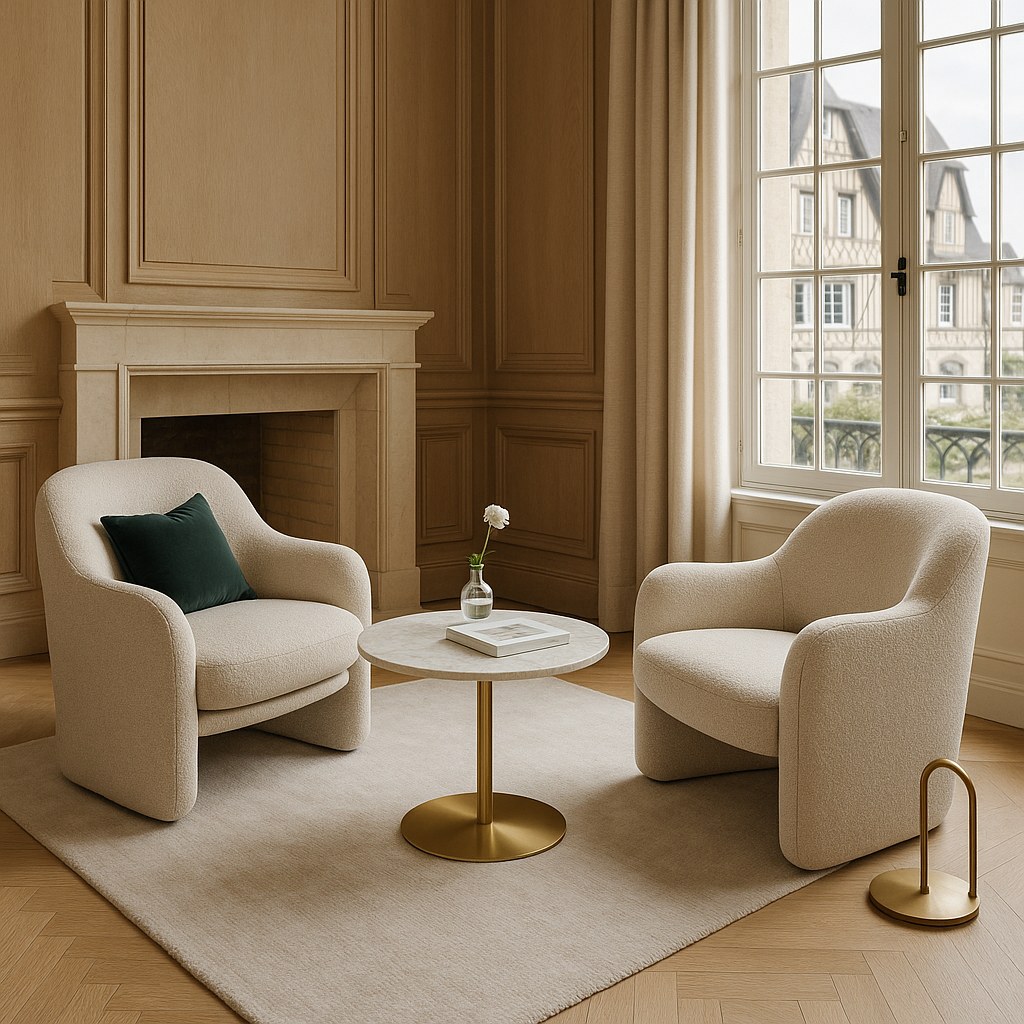 Deauville film festival interiors interview lounge with two facing Casa Padrino designer armchairs